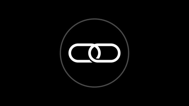 White Linked Connection Icon Animation on Black Background