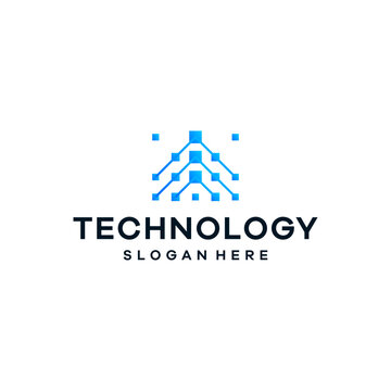 Abstract Technology Logo with Digital Network Design.