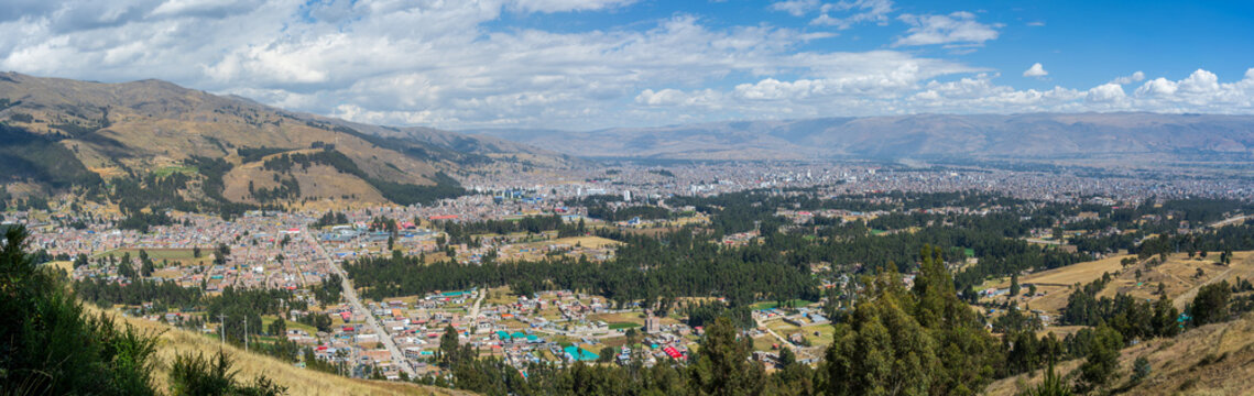 Huancayo, Peru : Panoramic view of the city of Huancayo spreading across the Mantaro Valley in the central Peruvian Andes. 