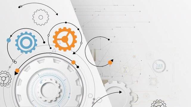 Gears and arrows illustrating engineering process and technology innovation