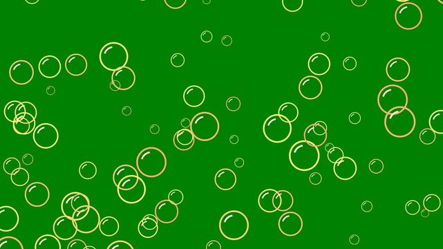 Floating soap bubbles rising on a solid green background for motion graphics and video compositing