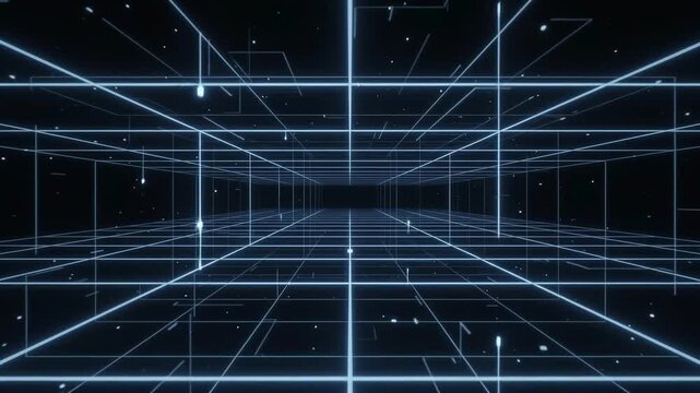 Dynamic Digital Grid Background with Glowing Lines and Connecting Nodes