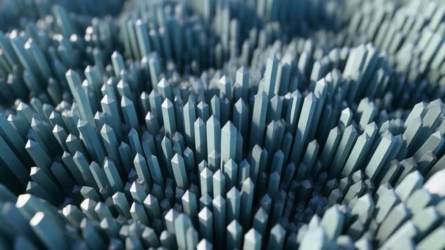 Abstract crystalline formations in a cool blue hue create a captivating visual texture resembling microscopic geological structures or futuristic architectural elements found in advanced