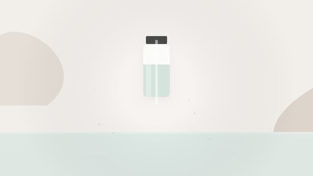 Minimalist animation of water bottle dripping into a pool