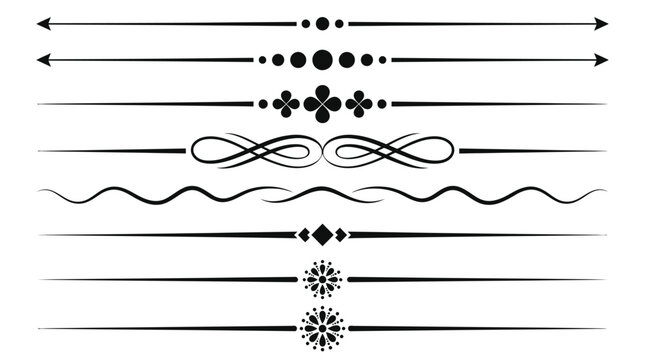 Set of black vector graphic dividers featuring arrows and ornamental floral design elements