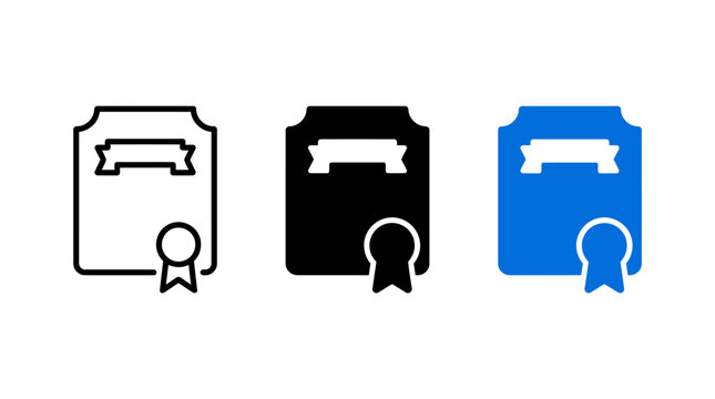 Certificate icon design variants with diploma and award ribbon symbol collection
