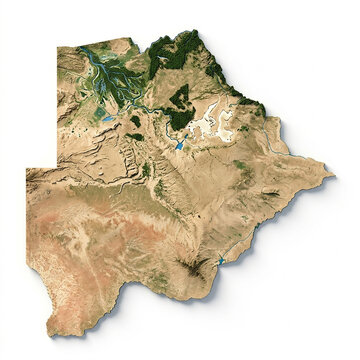 Satellite view of the republic of botswana showing the diverse terrain and vegetation of the african nation