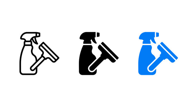 Cleaning service icons set featuring spray bottles and squeegee tools vector