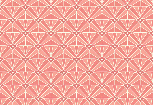 Art Deco Fan Geometric Coral Seamless Vector Pattern