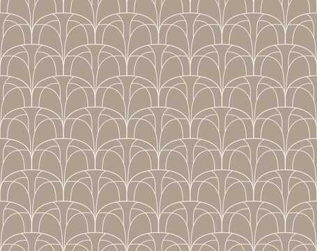 Beige Art Deco Fan Line Geometric Seamless Vector Pattern