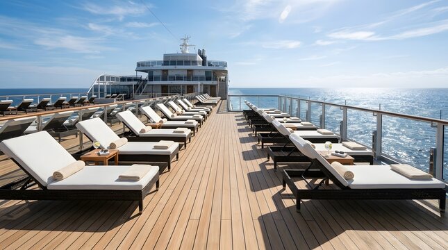 Sun loungers on a cruise ship deck
