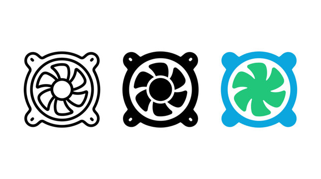 Computer fan icon design set vector illustration for hardware cooling technology
