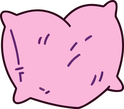 Charming pink pillow illustration featuring a dark purple outline and a simple doodle style representing comfort relaxation and peaceful dreaming concepts