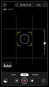 Phone Camera Recording Interface with Animated Grid Lines Drawing On and Face Focus Brackets, Vertical Black Background