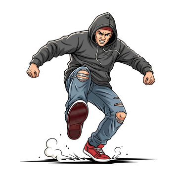 Male Krump Dancer Executing Foot Stomp