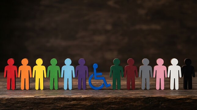 Colorful wooden human silhouettes representing diversity and