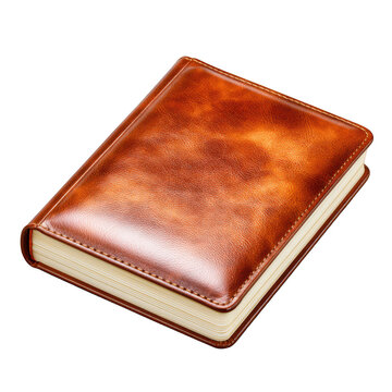 Closed hardbound leather journal, isolated on transparent background