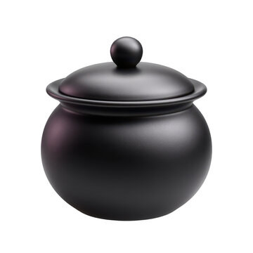 Black cauldron pot, isolated on transparent background