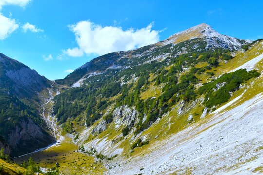 View of a scree bellow Dra&scaron;ki Vrh mountain peak above Studorski prelaz in Julian alps, Gorenjska, Slovenia