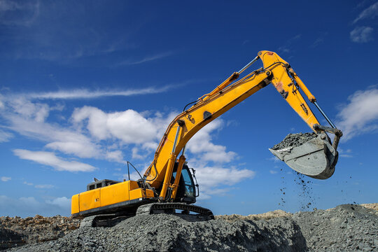 Excavator at work in a quarry