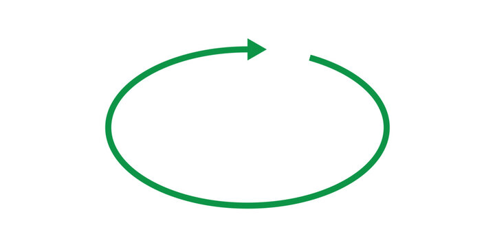 Simple green oval arrow forming a continuous circular loop, symbolizing refresh, repeat, cycle, process, and rotation on a clean white background.
