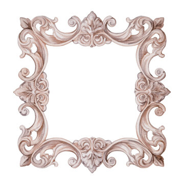 Ornate wooden picture frame, isolated on transparent background