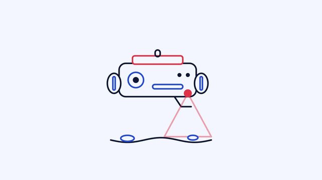 Seamless 4K looping animation of a flat underwater rover icon scanning seabed, centred on a clean light background with plenty of copy space. Bold outlined vector shapes in blue and azure and smooth r