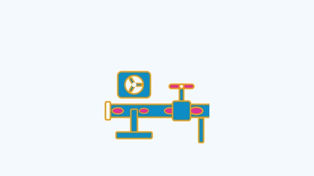 Seamless 4K looping animation of a flat slurry pipeline icon pumping flow, centred on a clean light background with plenty of copy space. Bold outlined vector shapes in teal and turquoise and smooth r