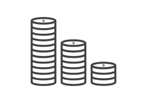Decreasing stacked coins icon representing financial loss and economic decline