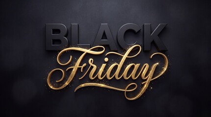 Obraz premium Elegant Black Friday gold and black 3D typography on dark textured background.