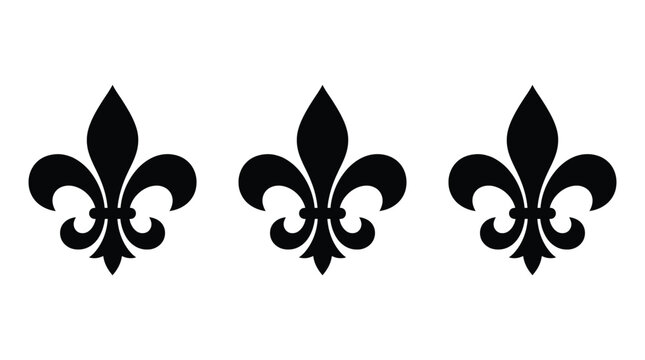 Elegant fleur de lis vector graphic silhouettes featuring classic heraldic symbols and traditional artistic design