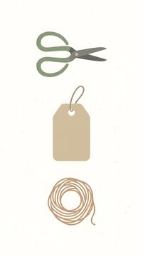Sustainable packaging icons with scissors paper tag and twine rope vector illustration