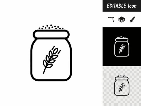 Simple jar icon with wheat grains isolated on transparent background