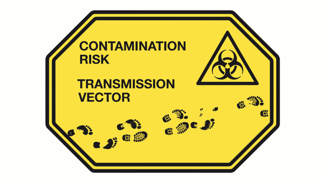 Warning Sign Indicating Contamination Risk And Transmission Vector Footprints