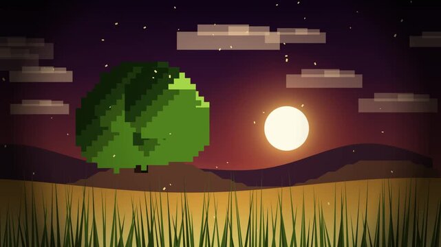 Pixel Art Sunset Landscape Animation