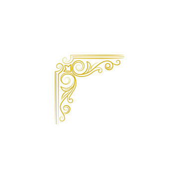 Ornate gold corner graphic for invitations, isolated on transparent background