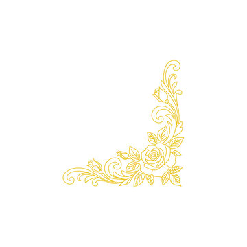 Golden floral corner ornament vector, elegant rose design isolated on transparent background