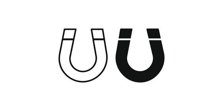 Black and white outline horseshoe magnet vector illustration isolated.