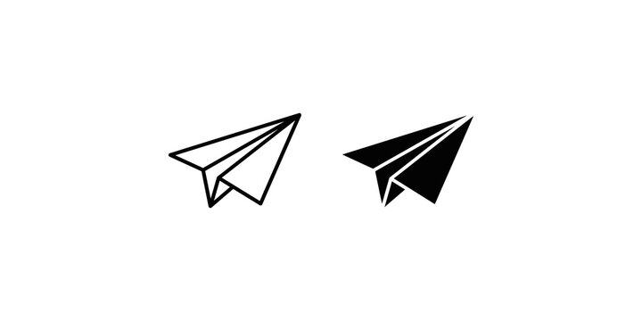 Paper plane icons in outline and filled style for digital messaging buttons.