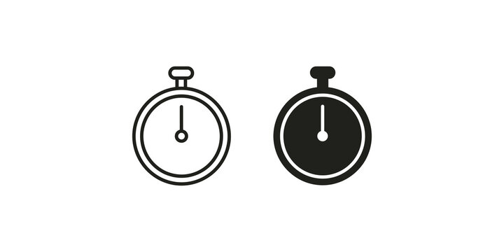 Stopwatch timer icons featuring solid and outline style for time tracking tools.