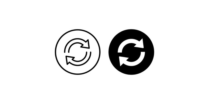 Synchronize arrow icons in circle outline and solid black graphic style.