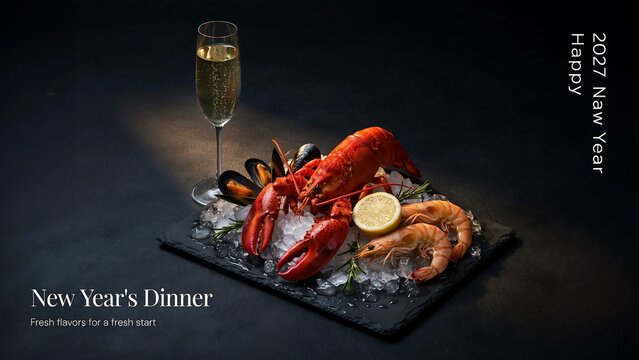Fresh lobster and shrimp dinner for new year celebration