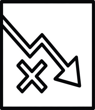 Economic Recession and Business Failure Outline Icon Featuring a Decreasing Arrow Graph and Cross Rejection Mark for Financial Market Downfall Reports