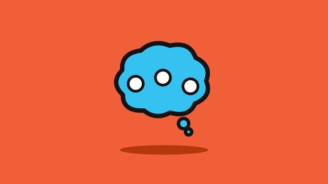 Blue thought bubble with jumping dots on orange background