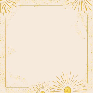 Minimalist Gold Sunburst Border Frame on Cream Background. Ideal for Elegant Wedding Invites