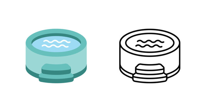 Contact lens case with liquid illustrated in color and line art styles on a white background