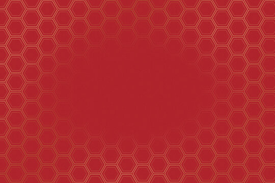 Gold tortoise shell hexagon pattern on red, Japanese New Year background with empty center
