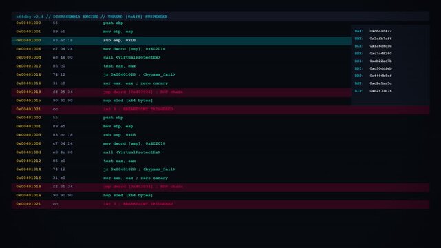 Digital terminal interface with colorful code lines and system logs on a dark background for programming and cybersecurity.