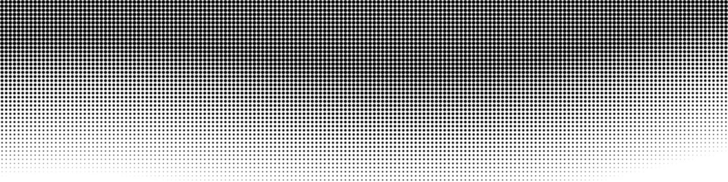 Monochrome halftone dot texture gradient background vector illustration showing a progressive fade effect with decreasing circle sizes