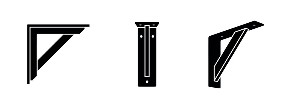 Shelf Brackets and Structural Support Icon Set, Wall Mount and Corner Brace Elements